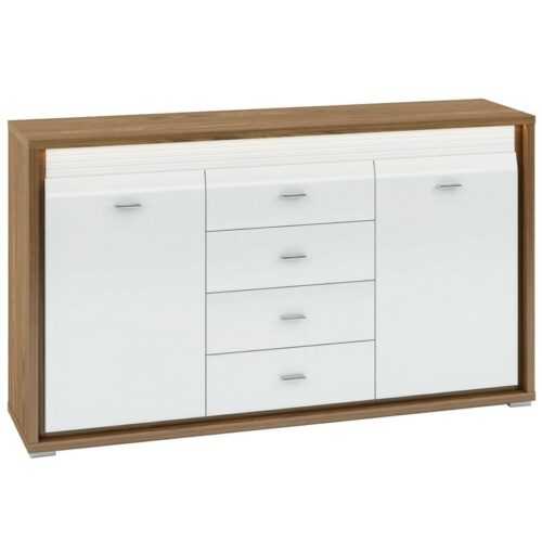 Komoda Dallas 165cm Orech/Bílý Lesk/Bílý s MDF BAUMAX