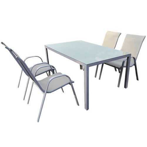 Sada Bergen skleněný stůl + 4 židle šedá BAUMAX