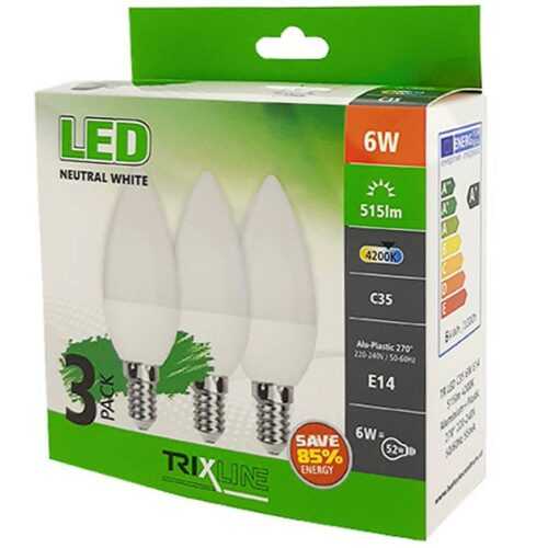 Žárovky LED (3-PACK) C35 6W E14 4200K BAUMAX