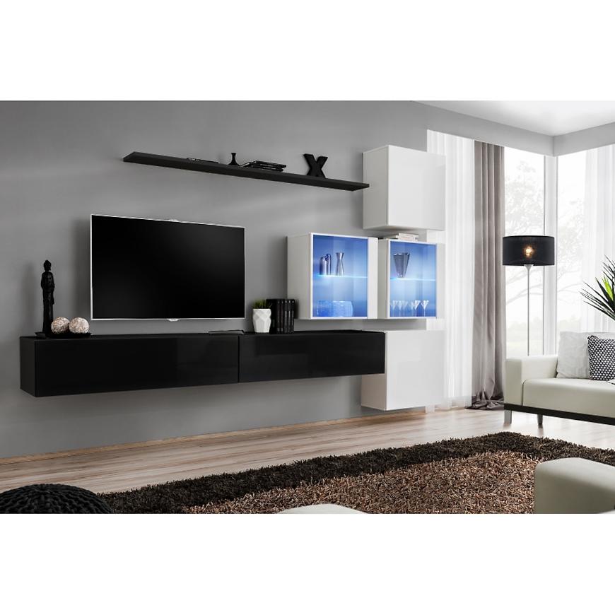 Obývací Stěna Switch XIX Sklo + LED Černá/Bílý Baumax