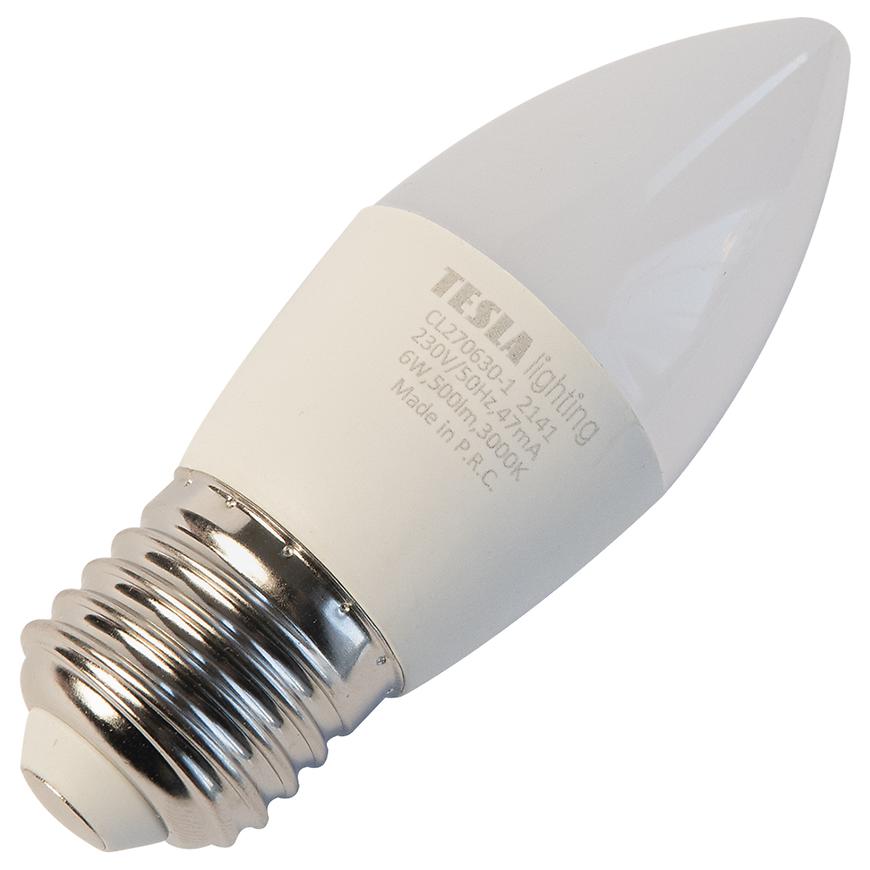 LED žárovka svíčka 6W E27 3000K TESLA LIGHTING