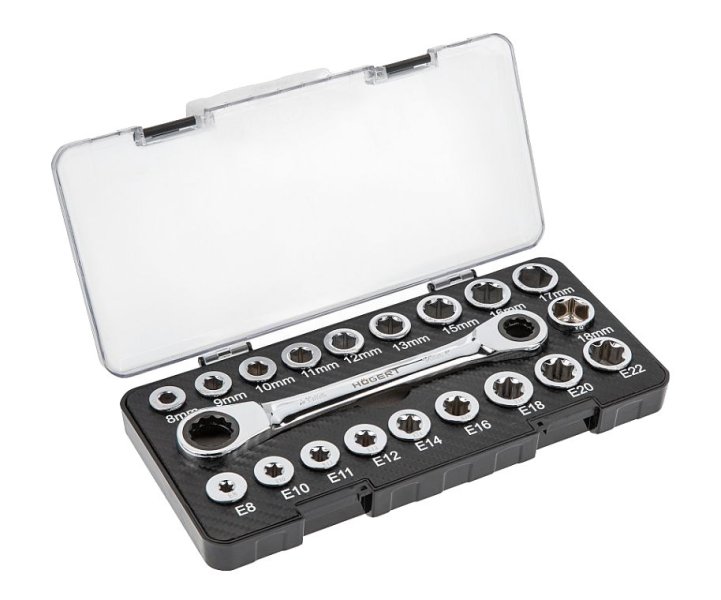 HOGERT HT1R492 ráčnový klíč 14x19mm se sadou nástavců 20ks