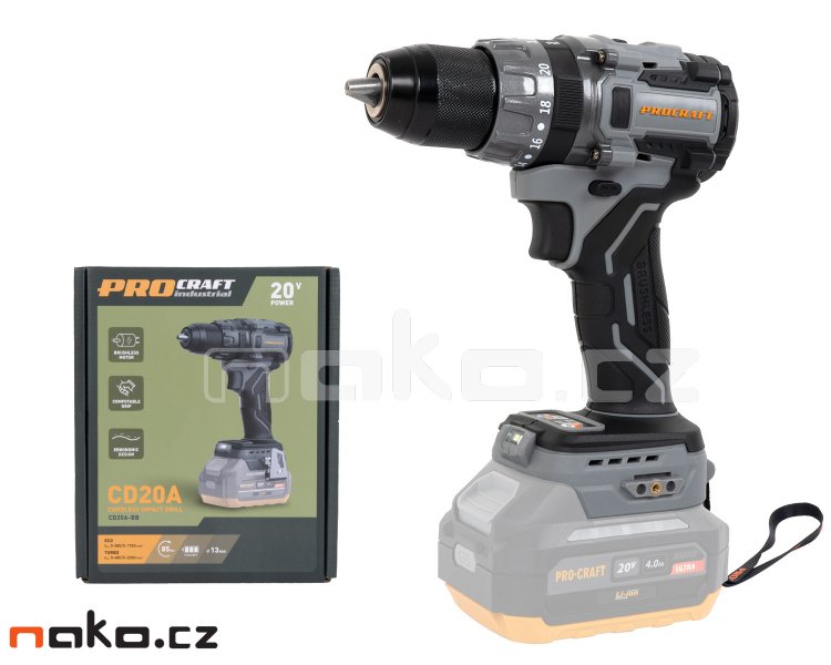 PROCRAFT Industrial CD20ABB příklepová bezuhlíková aku vrtačka LiIon 20V bez aku