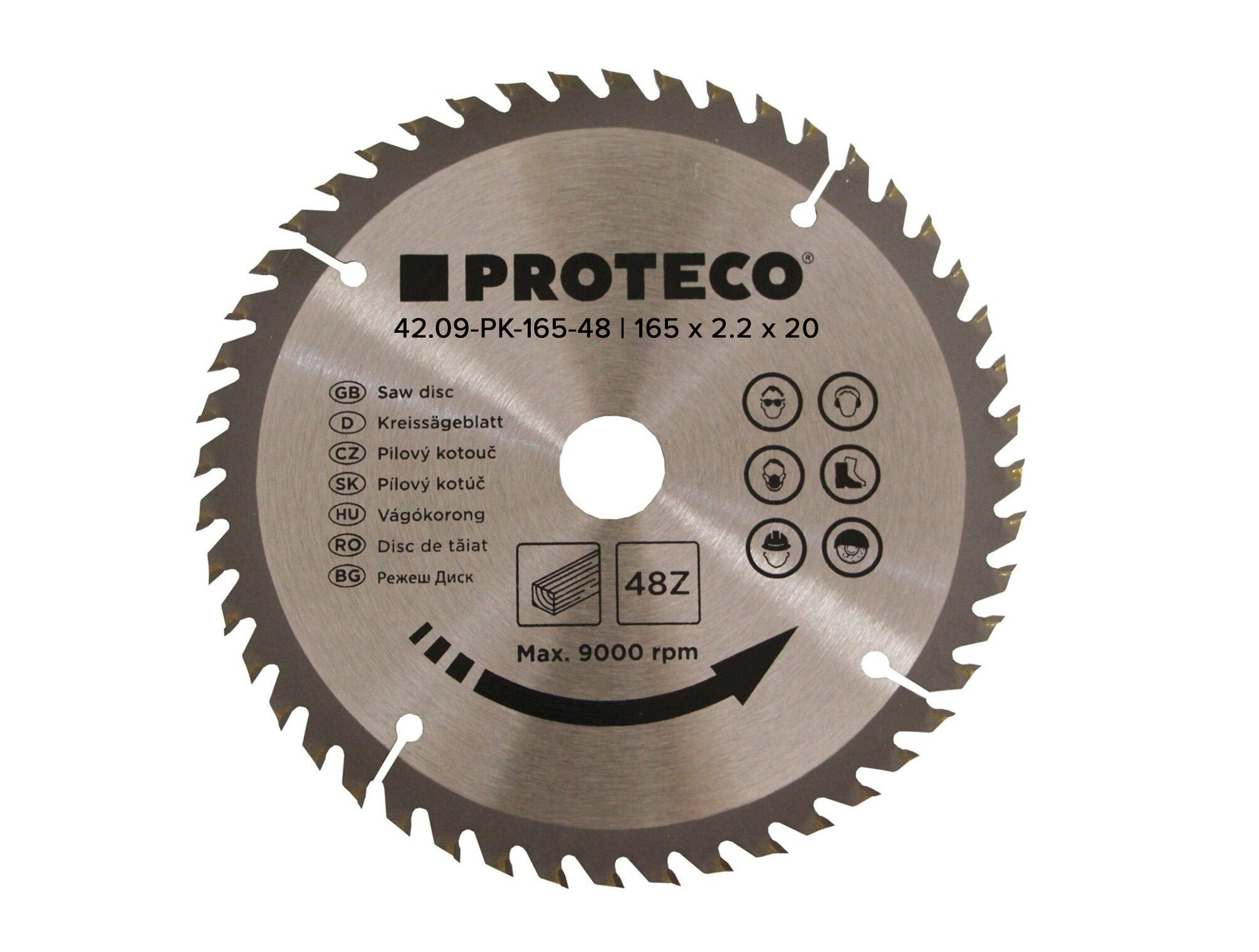 PROTECO 42.09-PK165-48 kotouč pilový SK 165 x 2.2 x 20 48 zubů PROTECO