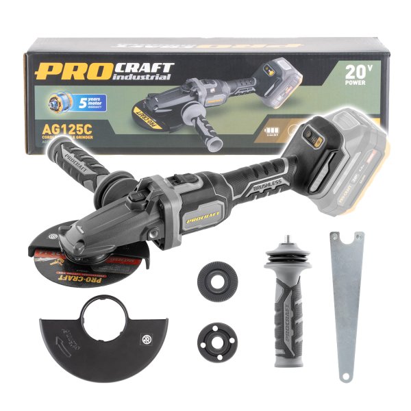PROCRAFT Industrial AG125CBB aku úhlová bruska 125mm plochou hlavou LiIon 20V bez aku