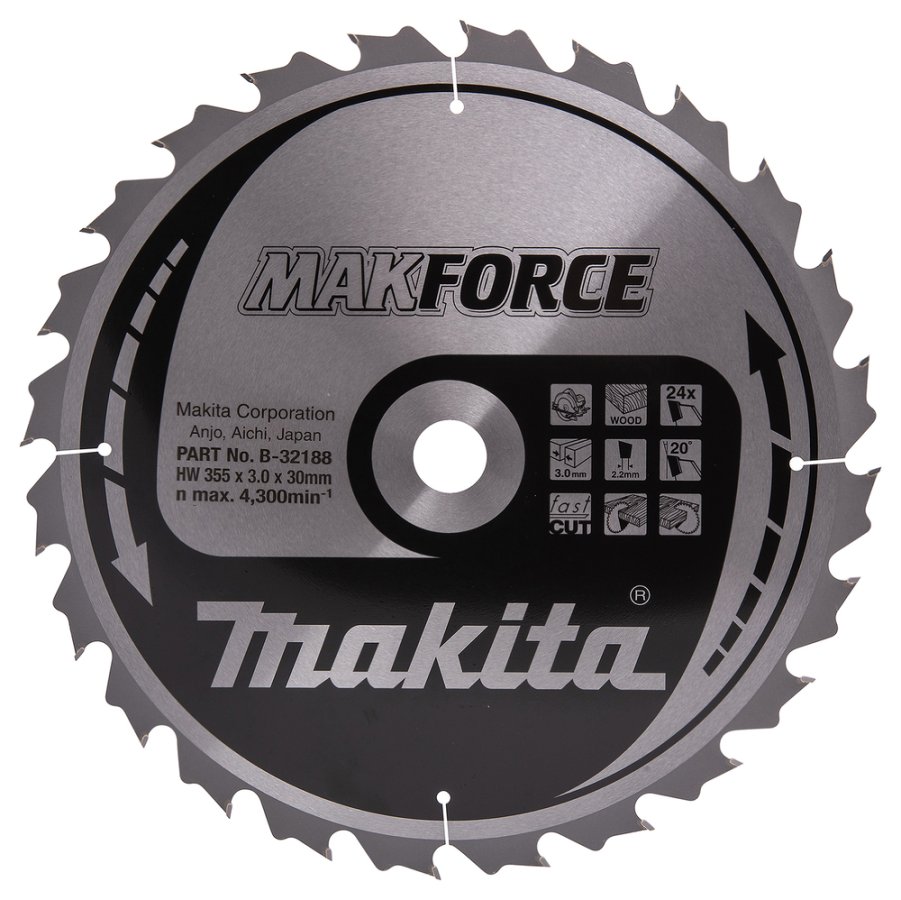MAKITA B-32188 vidiový pilový kotouč 355x3x30mm 24z MAKFORCE na dřevo