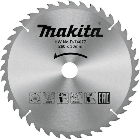 MAKITA D-74077 kotouč pilový dřevo TCT 260x2.6x30mm 40Z pro MLT100=newD-77322