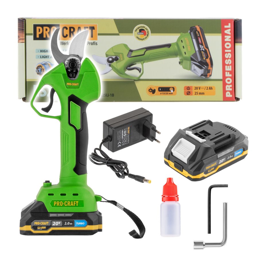 PROCRAFT ES25Li zahradní aku nůžky na větve bezuhlíkové LiIon 20V 2Ah